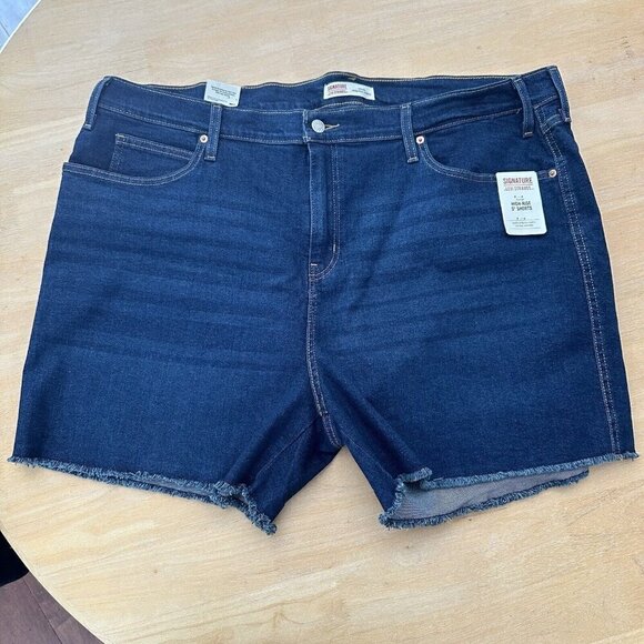 NEW Levi Signature Shorts Womens Blue Denim Fringe Stretch High Rise Sz 26 W38 - Picture 1 of 8